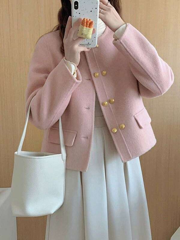 Chaqueta de nueva llegada Otoño/Invierno 2025, abrigo minimalista de doble botonadura de unicolor