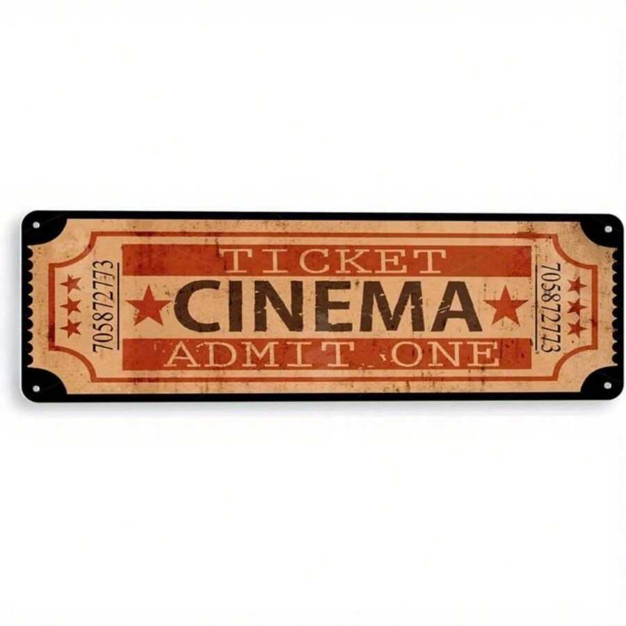Vintage "Admit One" Movie Ticket Metal Sign - Rustic Wall Hanging Decor For Home Theater, Carnival, Or Cinema, Retro Style, No Electricity Needed, Easy To Install, Metal Wall Art Decor - 彩色 - 查看 1