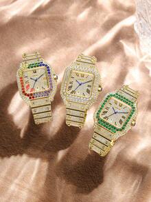 DAYAND NIGHT 2025新款镶钻腕表，42毫米全镶钻奢华石英表，男士金表，时尚腕表，商务宴会、日常佩戴、情人节、周年纪念日、生日礼物的完美之选 - 彩色 - 查看 10