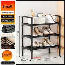 3-8 Tier Reinforced Simple Shoe Rack, 45/58cm Length, Multi-Layer Shoe Storage Organizer, Dust-Proof, For Home, Dorm, Rental, Entryway, Black