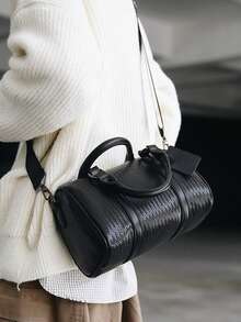 1 قطعة حقيبة كتف عالية الجودة للجنسين - حقيبة يد بطراز كوري - حقيبة كتف/متقاطعة - حقيبة أسطوانية بوسطن