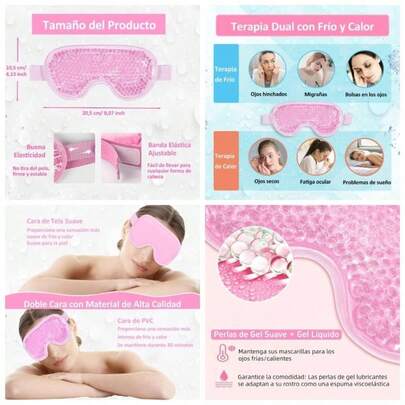 Antifaz de Gel para Ojos Reutilizable, Mascara para Ojos para Ojos Hinchados/Ojeras/Migraa/Alivio del Estrs, Compresas de Gel Frio Caliente con Respaldo de Felpa Suave, Antifaz Dormir Gelu2026