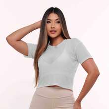 KIT 2 Cropped Tulle Fitness Transparent Gym Crossfit Running Tulle Blouse - 黑色/白色 - 查看 4