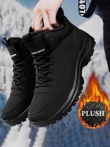 Men's Winter Snow Boots, Non-Slip Sports Shoes, Casual Warm Plush Lining Outdoor Solid Color Sports Casual Shoes