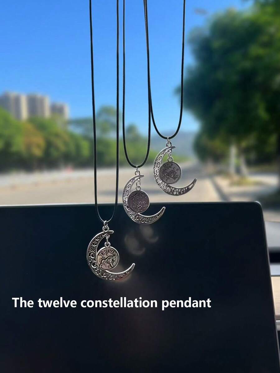 1pc Zodiac Sign Hanging Ornament, Rear View Mirror Decor, Metal Pendant, High-Quality Hanging Accessory