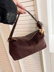 1 buc. Geantă de mână BEIKAMU pentru femei, culoarea cafelei, cu închidere vintage cu fermoar, curea de umăr detașabilă și reglabilă, cu decor metalic, potrivită pentru serviciu, naveta, cumpărături, școală, întâlniri