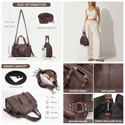 Hobo Bag Vegan Leather Tote Bag Women Vintage Tote Handbag Crossbody Purse With Fringe Zipper