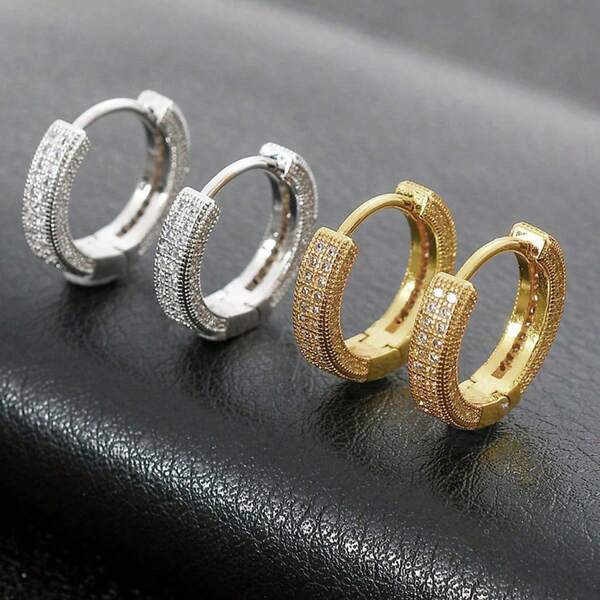 2pcs Minimalist Sparkling Cubic Zirconia Earrings, Versatile Accessory Suitable For Party, Gathering And Daily Wear, Unisex