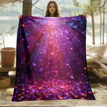 1pc Purple Sparkles & Rays Printed Outdoor Blanket - Lightweight Flannel For Camping, Picnics, Hiking, Travel, Bedroom, Office - Soft & Warm Digital Print Blanket, Perfect Gift For Family & Friends, Camping Blanket, Picnic Accessory, Vibrant Design, Durable Fabric