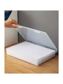 A4 Clear Plastic File Storage Box With Dustproof Cover - Home, Office And School Supplies Space Saving Desktop Organizer