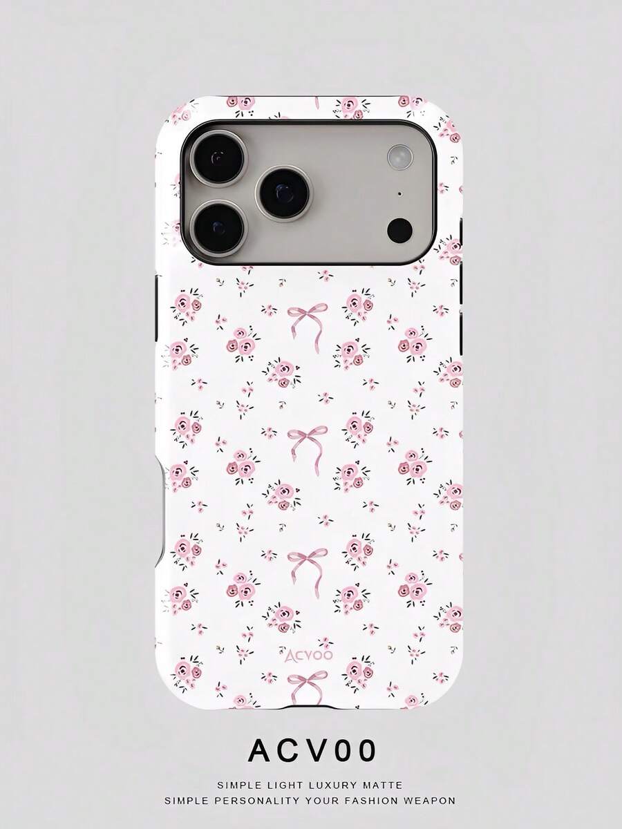 Pink Small Floral Bow Phone Case. Suitable For IPhone 17, 16, 15, 14, 13, 12, 11, Pro Max Plus, And Galaxy 25/24/23/22/21/ULTRA/PLUS/FE/A71/56/55/54/53/52/36/35/34/26/25/23/16/15/14/13/06. Strong Protection And A Refined Texture. This Is A Tailor-Made Phone Case For Fashionable Perfection. - 彩色 - 查看 1