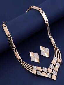 3pcs Fashionable Elegant Geometric V-Shaped Necklace & Earrings Jewelry Set For Women, Versatile For Dresses