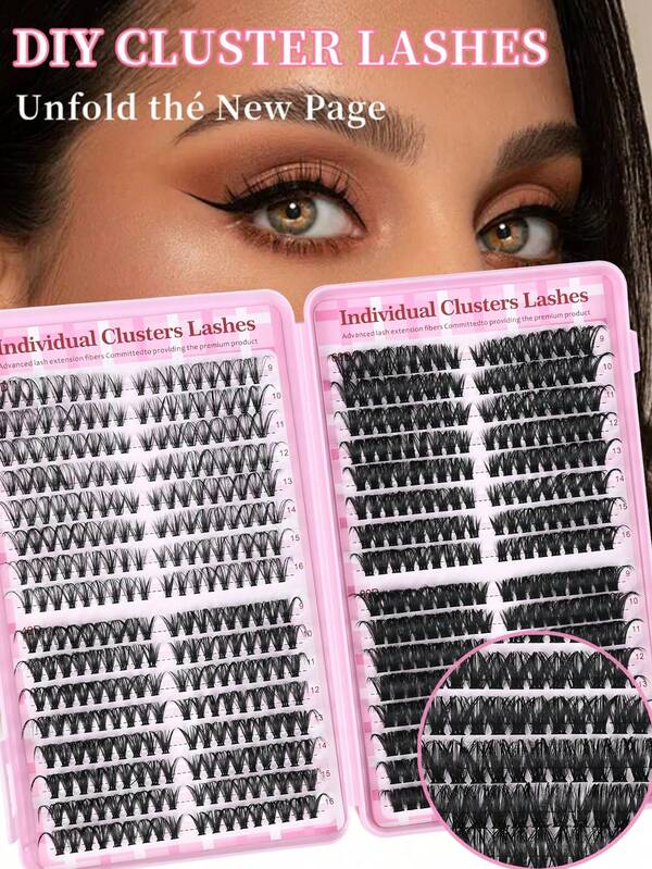 640 قطعة طقم رموش عنقودية - 60D+80D لف 8-16 ملم طول مختلط، حجم طبيعي ناعم DIY رموش مستعارة من الفرو الصناعي قابلة لإعادة الاستخدام، خفيفة الوزن وغير مسببة للحساسية (مناسبة للمبتدئين) للعرائس/الحفلات/الاستخدام اليومي