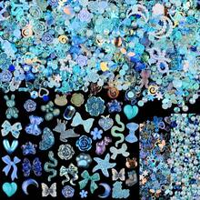300pcs Nail Art Charms Kit,Over 100pcs Mixshape Resin Nail Gems And 100 Pcs Mixed Flatback Nail Rhinestones Pearls With Over 100pcs Nail Sequins For Nail Art Accessories(Blue){"Color_name":"100pcs-Blue"} - 100個-藍色 - 查看 1