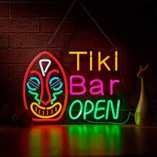 1pc Tiki Bar Open Neon Sign, USB Powered Wall Art Decor With Adjustable Brightness Switch, Indoor/Outdoor LED Neon Light For Home, Bar, Restaurant, Lounge, Tiki Bar Decor