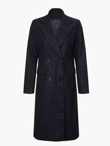 新款女士双排扣极简风衣，休闲长袖外套，黑色春季女装 - 黑色 - 查看 3