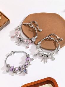 Women's Chain Bracelet DIY Bracelet Accessories, Starry Sky Crystal Beaded Sunflower Double Heart Pendant, High-End Elegant Heart-Shaped Elements, Adjustable Size, Ideal Gift For Couples, Family And Friends