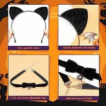 MUKOSEL Black Cat Ears Headband With Bell Collar Set Black Cat Costumes For Women Cat Costume Accessories Halloween Cosplay Party Costumes For Adults Women