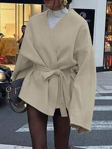 Vaiaye Women's Solid Color Wool Felt Jacket, Suitable For New Year And Thanksgiving - Apricot - View 5