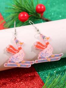 1 Pair Cute, Exquisite, Fun, Lively, Fashionable, Versatile Cartoon Duck Wearing Red Scarf Skiing Jewelry, Suitable For Daily Commute, Holidays, Parties