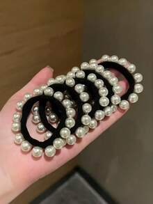 3pcs/6pcs Faux Pearl Hair Ties, High Elastic Seamless Hair Bands, Suitable For Ponytail, Bun Hairstyles, All Seasons