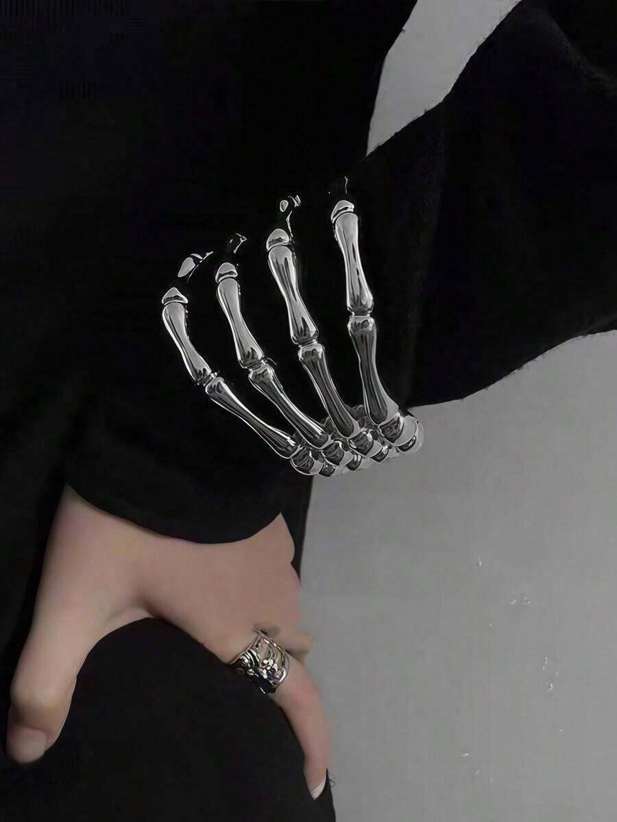 Dark Skull Bracelet, Heavy Metal Punk Y2K Exaggerated Hop Wristband - 骨骼 - 查看 1