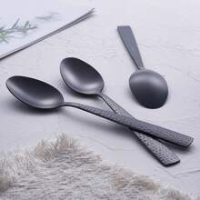 Matte Black 24 Pcs Silverware Flatware Set Of 6 Stainless Steel Hammered Tableware Cutlery Set Includes Fork Spoon Knife For Home Kitchens Dishwasher