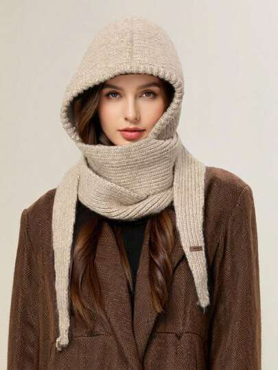 1 قطعة للنساء موضة كاجوال لون أحادي رمادي/بيج/رمادي فاتح مزيج من الصوف مدفأ ناعم ذو قطعة واحدة مع كابوت، مناسب للخريف/الشتاء اليومي، المدرسة، السفر