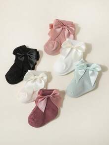 6 Pasang Kaos Kaki Pendek Bayi/Balita Perempuan dengan Hiasan Pita, Bernapas, Musim Semi/Panas - MultiWarna - View 9
