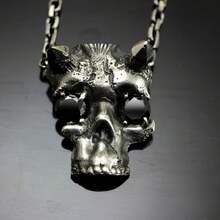 Demon Skull Pendant - Sterling Silvery With Black Cubic Synthetic - 1 - View 2