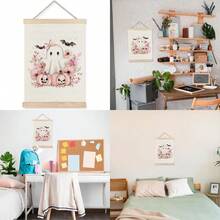 URLLUAE Pink Ghost Wall Decor Halloween Cute Ghost Canvas Wall Art Poster Hanger Frame Pink Ghost Halloween Decor Pink Fall Decor Preppy Halloween Decor Coquette Room Decor 12x16 Inches# DOUYYY