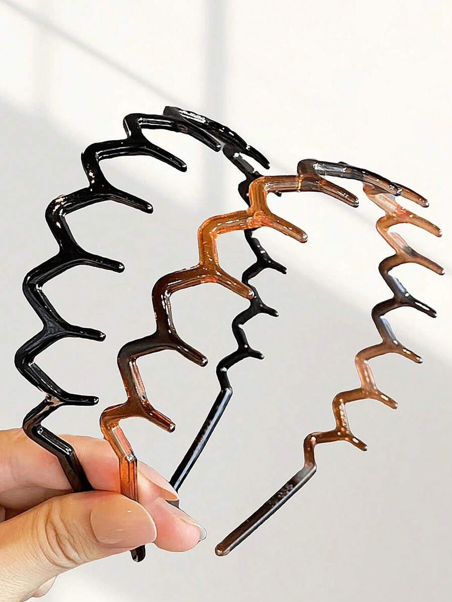Set Of 2 Women Zig Zag Black Plastic Sharks Tooth Hair Comb Headband Fashion Women Leopard Hairbands Hair Accessories For Daily,Hairband,Hair Hoop Headbands - 彩色 - 查看 1