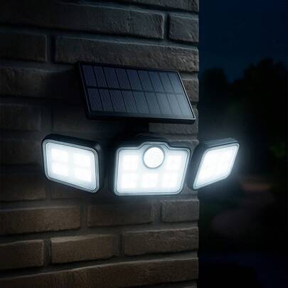 Lámpara de exteriores, foco solar LED exterior, 3 paneles LED, lámpara solar de 3 cabezas con panel solar, lámpara solar con vértices flexibles, lámpara para exteriores, lámpara de pared, lámpara recargable, lámpara solar con detector de movimiento y control remoto, 3 modos de funcionamiento, lámpara LED de luz blanca, lámpara solar exterior potente con excelente brillo, luces solares jardín separables para interior y exterior, exterior solar, focos solares con sensor, luz solar impermeable para exteriores, protección IP65, LED split triple cabezal con 2 lados borde recto, aplique remoto, iluminación exterior, lámpara solar de pared ideal para patio o jardín.