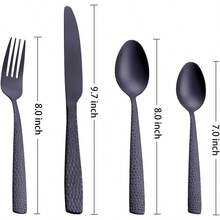 Matte Black 24 Pcs Silverware Flatware Set Of 6 Stainless Steel Hammered Tableware Cutlery Set Includes Fork Spoon Knife For Home Kitchens Dishwasher