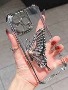 奢华电镀透明手机壳，带蝴蝶亮片支架，水钻闪耀风格，硅胶防震软壳，兼容 16/16E/16 Pro/16 Pro Max/16 Plus/15/14/13/12/11/X/XS/XR/8/7、Galaxy S25/S24/S23/S22/S21/A55/A54/A53/A52/A35/A34/A23/A16/A15/A14/A13/A12/A05S/FE/Ultra/4G/5G、Redmi/Honor/MOTO/OPPO/Infinix 等手机，防水、防震、防刮。