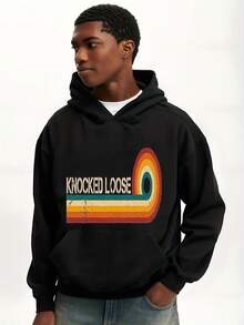 Men's Knocked Loose Retro Graphic Hoodie - Vintage 70s 80s Inspired Cassette Tape & Rainbow Stripe Design - 黑色 - 查看 1