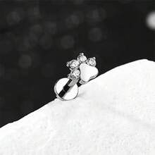 1pc 925 Sterling Silver Elegant Zirconia Inlaid Heart & Olive Leaf Stud Earrings For Women, Suitable For Daily Wear And Gift For Holidays, Birthdays