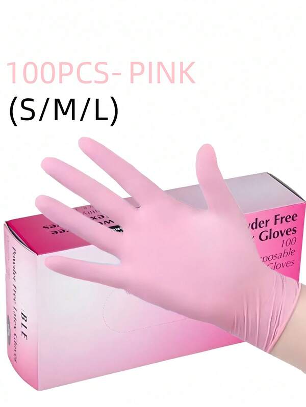Disposable Nitrile Gloves Pink Latex-Free Textured Fingertips Disposable Hand Protection High Quality Nitrile Material Finger Grip Design Suitable For Hair Salon Staff Household Cleaning (Without Box)