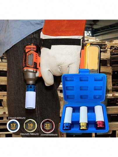 3/4/5 Peças Conjunto de Luvas de Porca de Roda 1/2" Conjunto de Luvas de Cubo de Roda Conjunto de Soquetes de Porca de Roda de Impacto Luvas de Porca de Roda de Parede Fina Coloridas