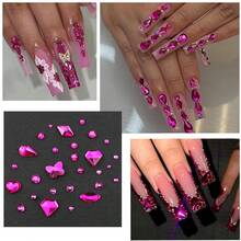 4 Boxes Pink Red Nail Gems Bow Flower Nail Charms For Acrylics - Irregular Crystals, Nails Rhinestone & Accessories For Women Nails Art Design Nails Decor(Pink & Red){"Color_name":"Colorful-19"} - 多彩-19 - 查看 5
