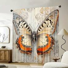 2 piezas Cortinas opacas elegantes con mariposas y flores - Poliéster vintage a la moda, adecuadas para la decoración del dormitorio y la sala de estar, lavables a máquina, agregan elementos naturales a cualquier espacio (varillas no incluidas), Cortinas para la sala de estar