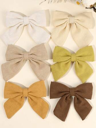 6 pinzas para el cabello con moños de tela en beige, marrón y amarillo, pinzas para el cabello con cierre de caimán, accesorios elegantes para el cabello, adecuados para niñas y adolescentes, regalo de accesorio de otoño