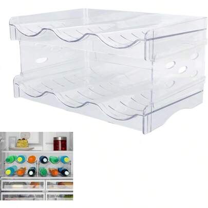 Stackable Water Bottle Organizer Double Layer Transparent Plastic Desktop Cup Storage Rack For Fridge Kitchen Cabinet Stackable Wine Rack Easy Access Space Saving 3 Bottles Per Shelf