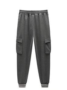 1 Bộ đồ nam thời trang đơn giản gồm áo khoác hoodie một hàng khuy + quần nhiều túi, bộ đồ đơn sắc tinh tế, vải chất lượng cao, quần áo mùa thu - Màu xám đen - Xem 7