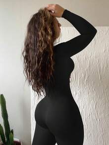 Mono para mujer, conjunto de pilates para mujer, atuendos de otoño para mujer, mono ajustado de un solo color, ropa de gimnasio de manga larga para mujer, atuendos de esquí