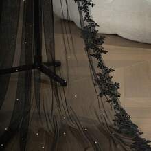 1 pieza Velo largo con adorno de encaje estilo gótico vintage y perlas falsas, adecuado para disfraz de Halloween, sesión de fotos