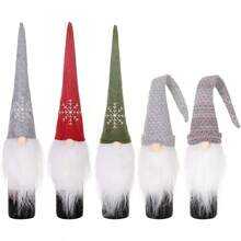 Christmas Wine Bottle Covers 5pcs Decorative Handmade Santa Claus Xmas Wine Bottle Covers Bags For Whiskey Spirits Champagne Christmas Party Decorations Festival Dinner Party Table Xmas Holiday Gifts