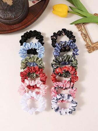 12pcs/Set Solid Color & Elegant Butterfly Print Hair Scrunchies, High Elasticity Ponytail Holders ,Hair Elastics ,Hair Rubber Bands ,Hair Rope ,Elastic Hair Tie