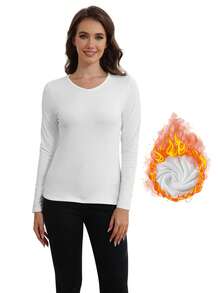 Lenjerie termică cu mânecă lungă și decolteu în V pentru femei, tricou cu căptușeală termică, strat de bază cald, pijamale, toamnă / iarnă