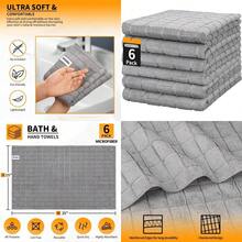 Hand Towels 6 Pack 25''*15'' Grey Microfiber Hand Towels For Bathroom Kitchen AllPurpose Quick Dry Lint Free Soft Absorbent Checkered Washcloths Bath Towel Bulk For Travel Gym Hotel Spa